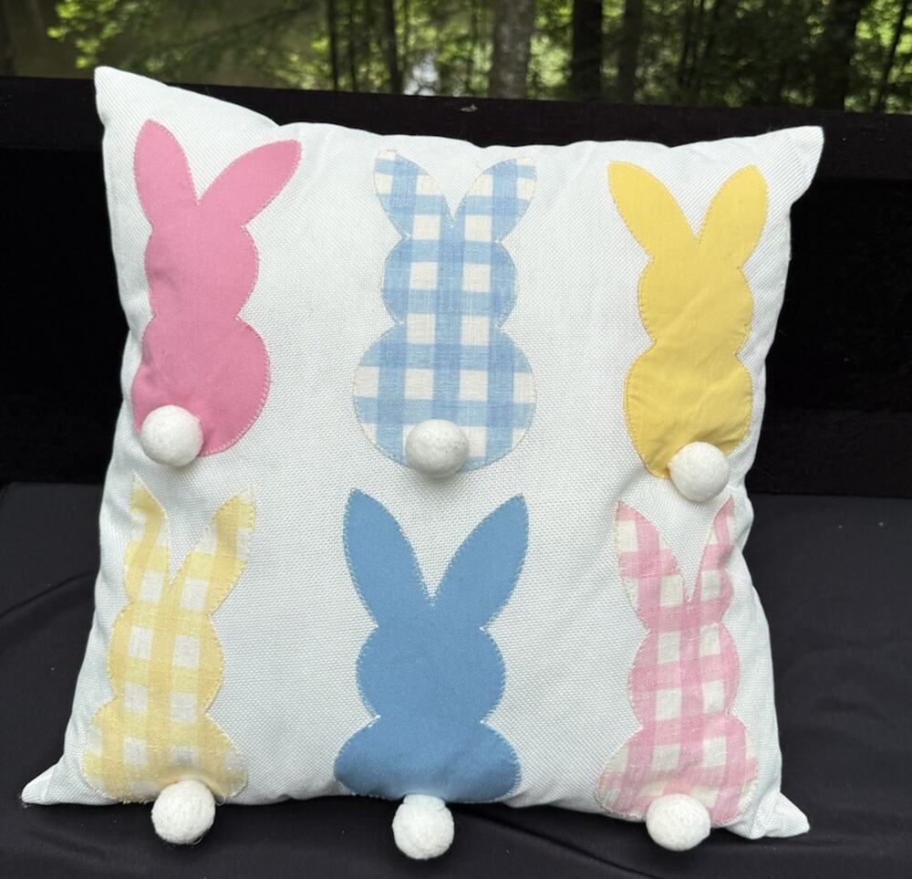 Adorable Pier 1 Imports Bunny Pillow With pompom tails Super Cute! 16”